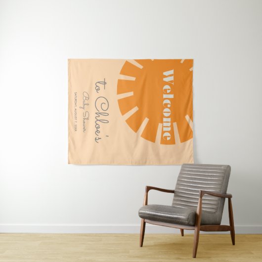 Hier komt het Sun Retro Baby shower Wandkleed (In Situ (horizontaal))
