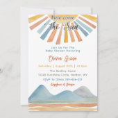 Hier komt het Sun Retro Rainbow Baby shower Kaart (Voorkant)