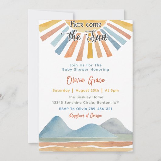 Hier komt het Sun Retro Rainbow Baby shower Kaart (Voorkant)