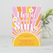 Hier komt het Sun Sunshine Girl Baby shower Kaart (Staand voorkant)