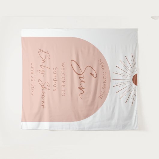 Hier komt het zon Baby shower Boho Wandkleed (Voorkant (horizontaal))