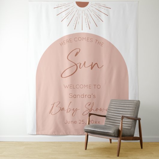Hier komt het zon Baby shower Boho Wandkleed (In situ)