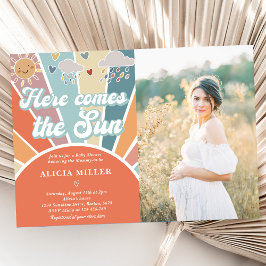 Hier komt het zon Baby shower gedempte regenboog Kaart