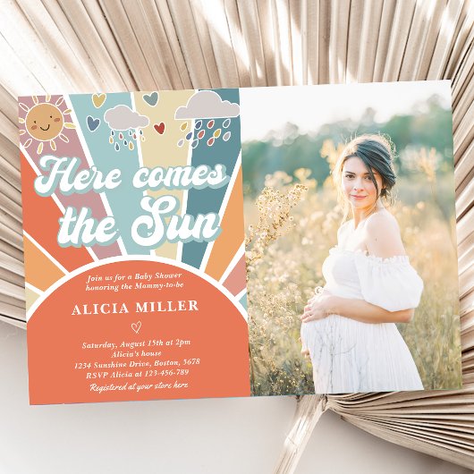 Hier komt het zon Baby shower gedempte regenboog Kaart