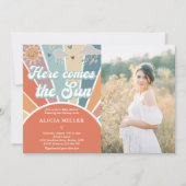 Hier komt het zon Baby shower gedempte regenboog Kaart (Voorkant)