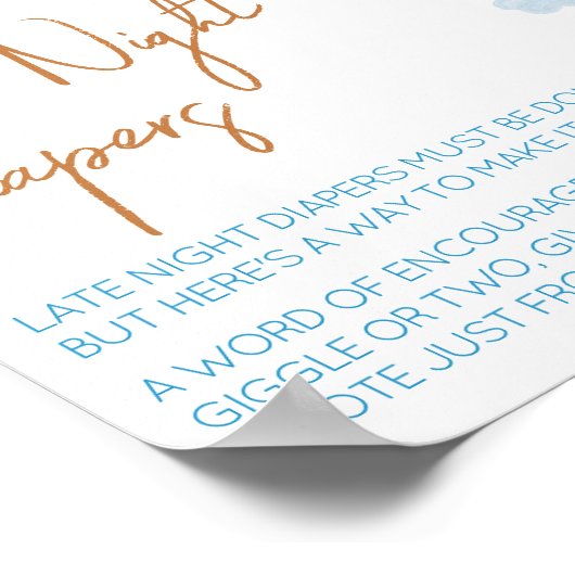 Hier komt het zon Baby shower Late Night luiers Poster (Hoek)