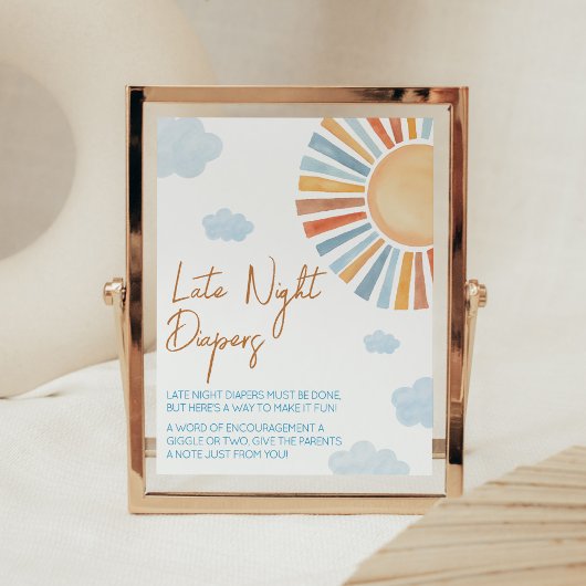 Hier komt het zon Baby shower Late Night luiers Poster