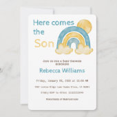 Hier komt het Zonneblauw regenboogBaby shower Kaart (Voorkant)