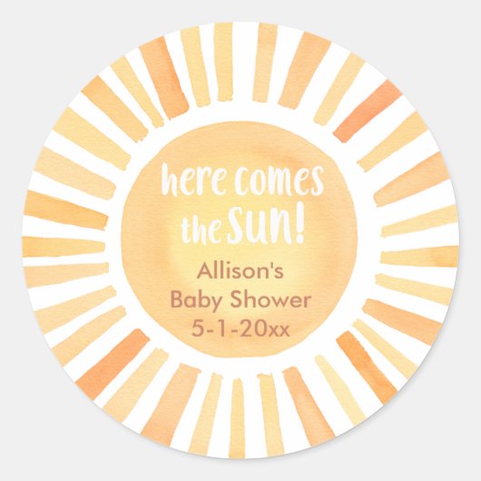 Hier komt het zonneboho-baby shower ronde sticker (Voorkant)