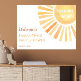 Hier komt het zonneschijn baby shower welkom poster