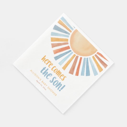 Hier komt het zonnetje baby shower servet (Hoek)