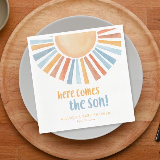 Hier komt het zonnetje baby shower servet