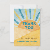 Hier komt het Zonnezon Baby shower van Son Blue Ra Bedankkaart (Voorkant)