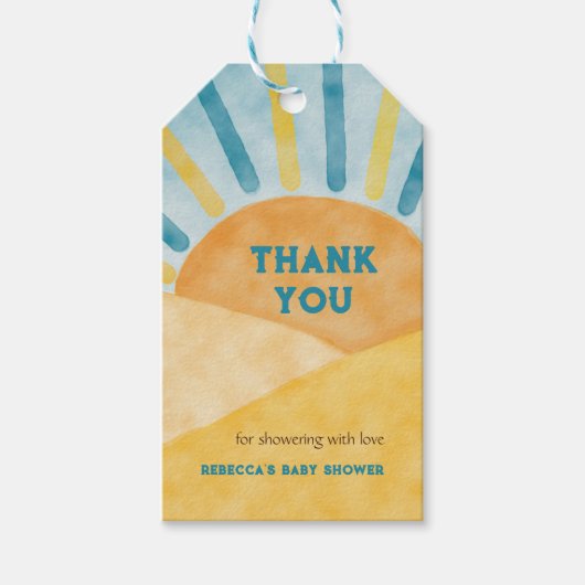 Hier komt het Zonnezon Baby shower van Son Blue Ra Cadeaulabel (Voorkant)