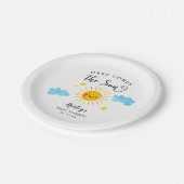 Hier komt het zonnezonneschijnse Baby shower Papieren Bordje (Gekanteld)