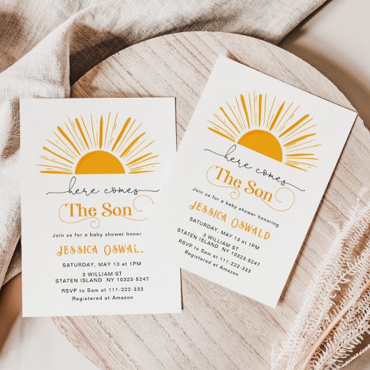 Hier komt het zoon baby shower kaart