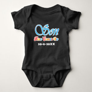 Hier komt het zoon Baby shower Romper