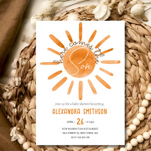 Hier komt het zoontje Baby shower Kaart