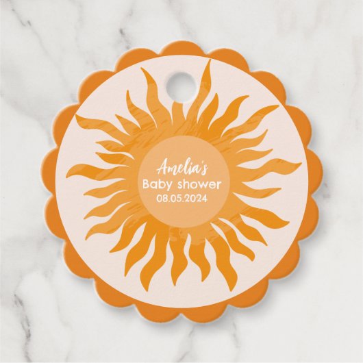 Hier komt het zoontje boho geel Baby shower Bedankjes Labels (Voorkant)