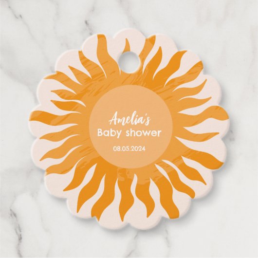 Hier komt het zoontje boho geel Baby shower Bedankjes Labels (Voorkant)