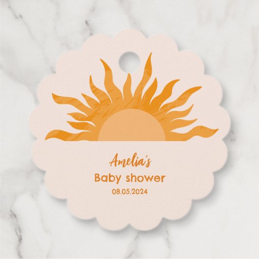 Hier komt het zoontje boho geel Baby shower Bedankjes Labels (Achterkant)
