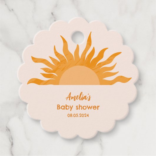 Hier komt het zoontje boho geel Baby shower Bedankjes Labels (Voorkant)