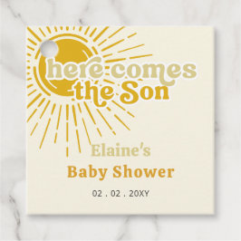Hier komt het zoontje boho retro baby shower bedankjes labels