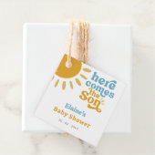 Hier komt het zoontje boho retro baby shower bedankjes labels (In situ)