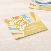 Hier komt het zoontje boho retro baby shower kartonnen onderzetters (Schuin)