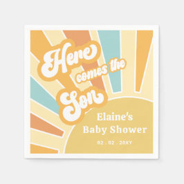 Hier komt het zoontje boho retro baby shower servet