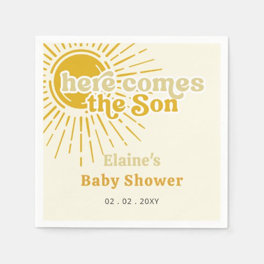 Hier komt het zoontje boho retro baby shower servet (Voorkant)