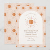 Hier komt het zoontje Burnt Oranje Sun Baby shower Kaart (Voorkant / Achterkant)
