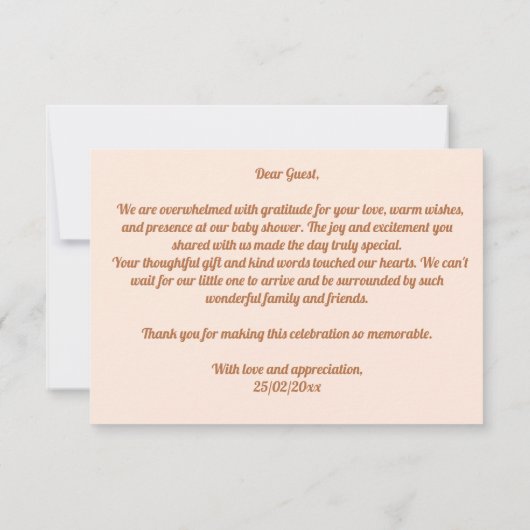 Hier komt het zoontje groovy retro baby shower bedankkaart (Achterkant)