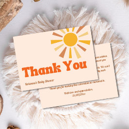 Hier komt het zoontje groovy retro baby shower bedankkaart