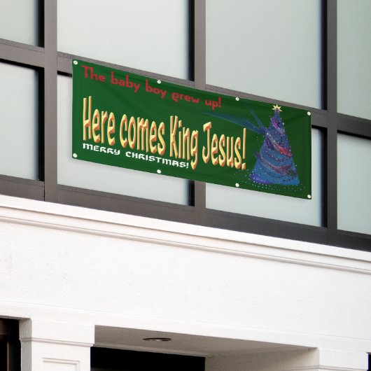 Hier komt Koning Jezus! Kerstbanner Spandoek (Buitenkant Gebouw)