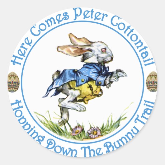 Hier komt Peter Cottontail Ronde Sticker (Voorkant)