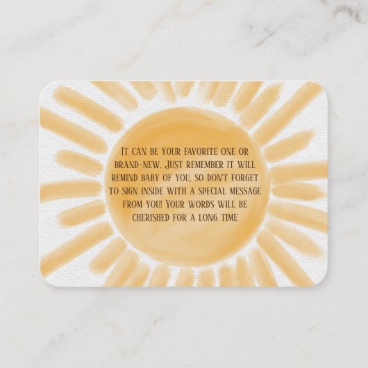 Hier komt Ray Sunshine Book voor Baby shower Game Informatiekaartje (Achterkant)