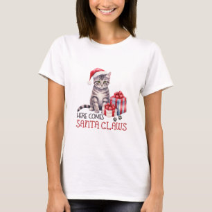 Hier komt Santa Claws Cat T-shirt