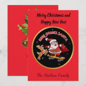 HIER KOMT SANTA OP SKATEBOARD CHRISTMAS FEESTDAGENKAART (Voorkant / Achterkant)