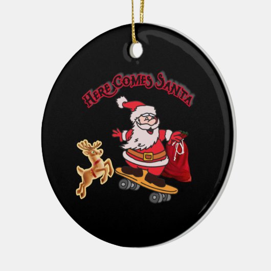 HIER KOMT SANTA OP SKATEBOARD CHRISTMAS KERAMISCH ORNAMENT (Links)