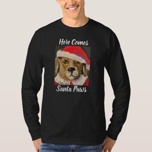 Hier komt Santa Paws Grappig Santa Dog T-shirt (Voorkant)