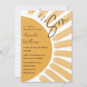 Hier komt Son Boho Yellow Sunshine Baby shower Kaart (Voorkant)