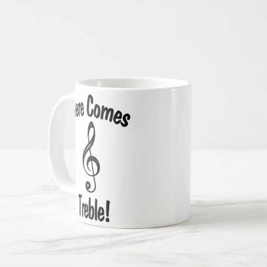 Hier komt Treble! Grappige mok voor muzikanten (Voorkant links)