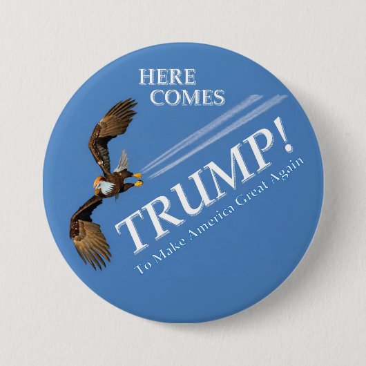 Hier komt Trump! Ronde Button 7,6 Cm (Voorkant)