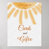 Hier komt Zoon-geelzonnige Baby shower Favor Poster (Voorkant)