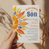 Hier komt Zoon Sunshine Blue Ray Boy Baby shower Kaart