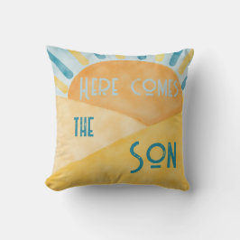 Hier komt Zoon Sunshine Blue Ray Boy Baby shower Kussen