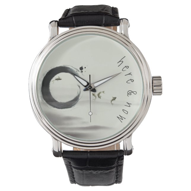 Hier & nu / Zen Circle Enso Koi Brush Painting Horloge (Voorkant)