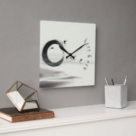 Hier & nu / Zen Circle Enso Koi Brush Painting Vierkante Klok