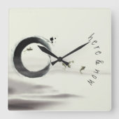 Hier & nu / Zen Circle Enso Koi Brush Painting Vierkante Klok (Voorkant)